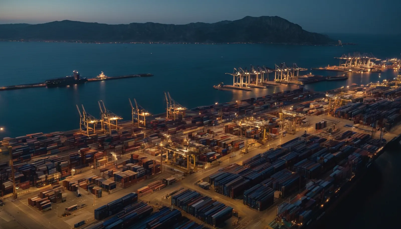 Port on the Strait of Gibraltar at dusk